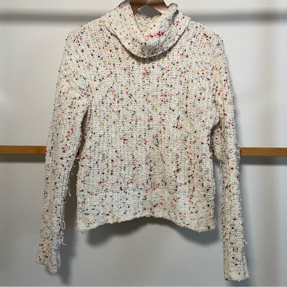 it’s our time speckled rainbow cowl neck sweater
